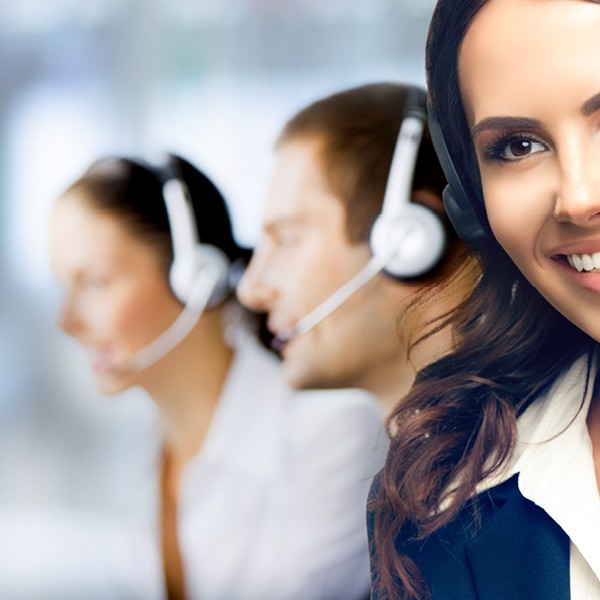 contact centre agents wearing headsets